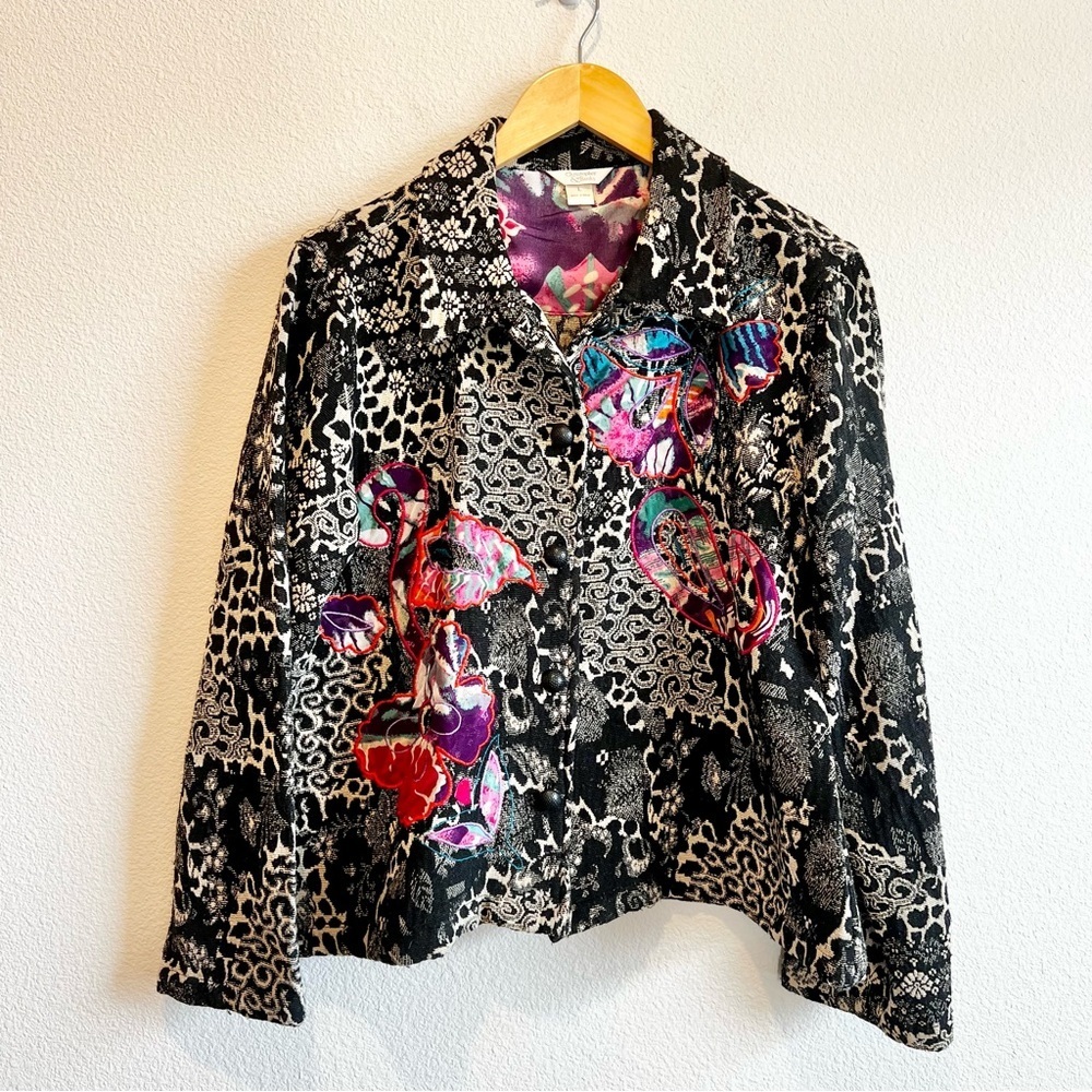 Christopher Banks Jacket Womens Large Mixed Media Patchwork Art to Wear Boho